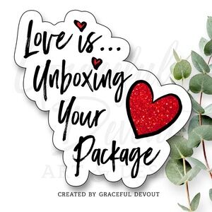 Love Is…Unboxing Your Package- Sticker 2" (inches) 48ct.)  [GD43-48]